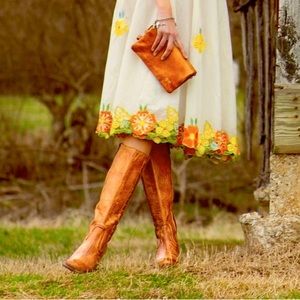 Frye Womens Shirley Artisan Tall Cognac Brown Washed Vintage Boot Sz 5.5